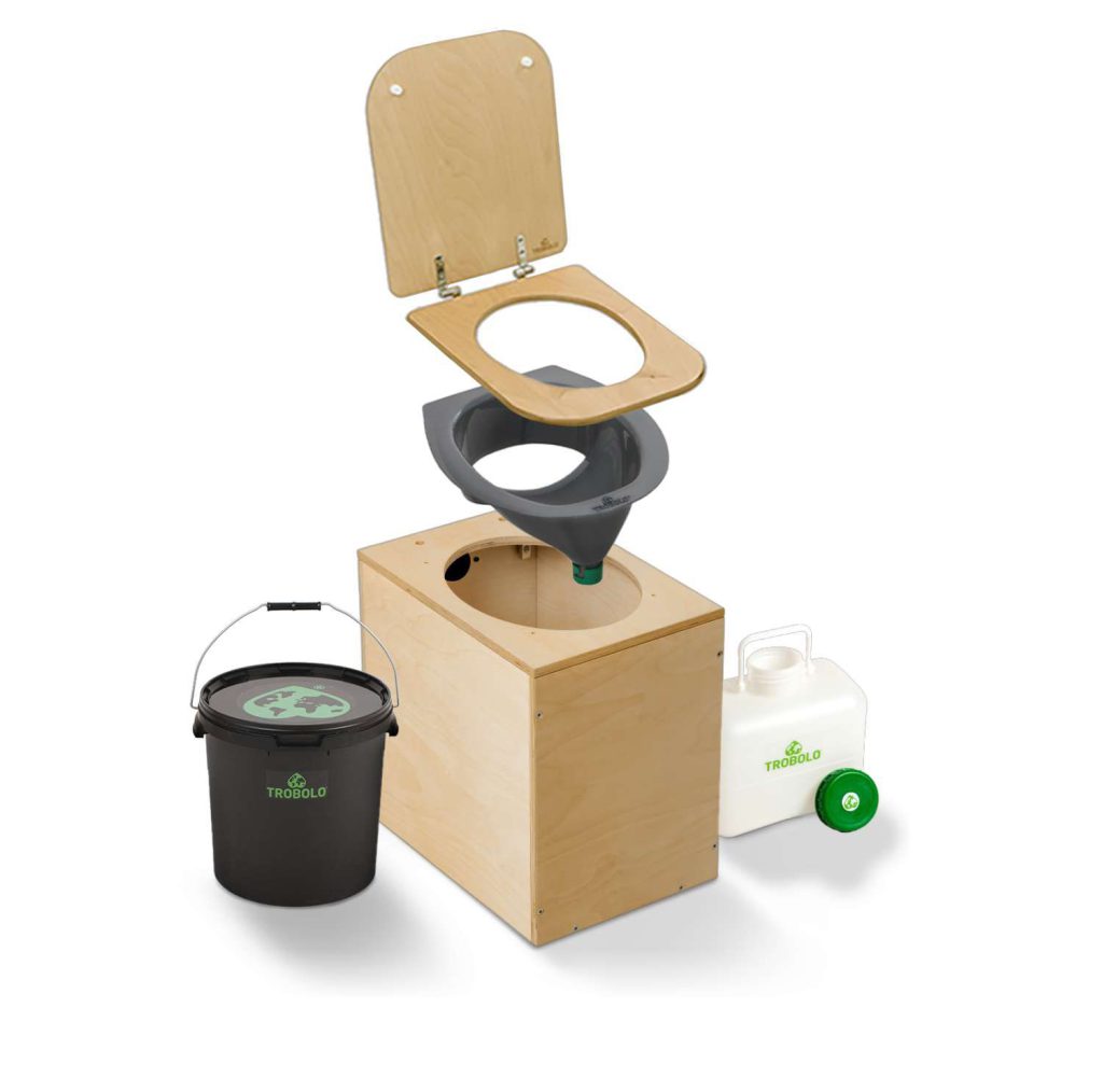 Komfort wie bei einem herkömmlichen WC Geruchloser Betrieb dank Trennsystem und Einstreu / Abluftsystemen Optional um natürliches oder elektrisches Abluftsystem erweiterbar TROBOLO Trenntoilette TeraBloem Bausatz ohne Ablaufsystem