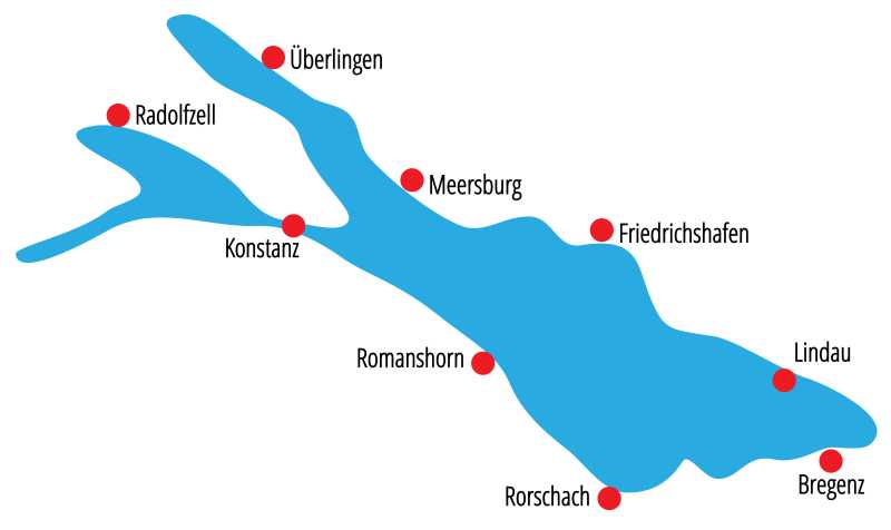 Karte grob mit den Städtem am Bodensee