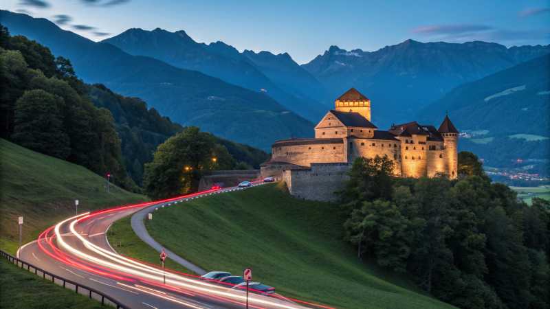 Kleines Land mit viel Charme und tollen Möglichkeiten Blick auf das Schloss in VAduz in der Dämmerung