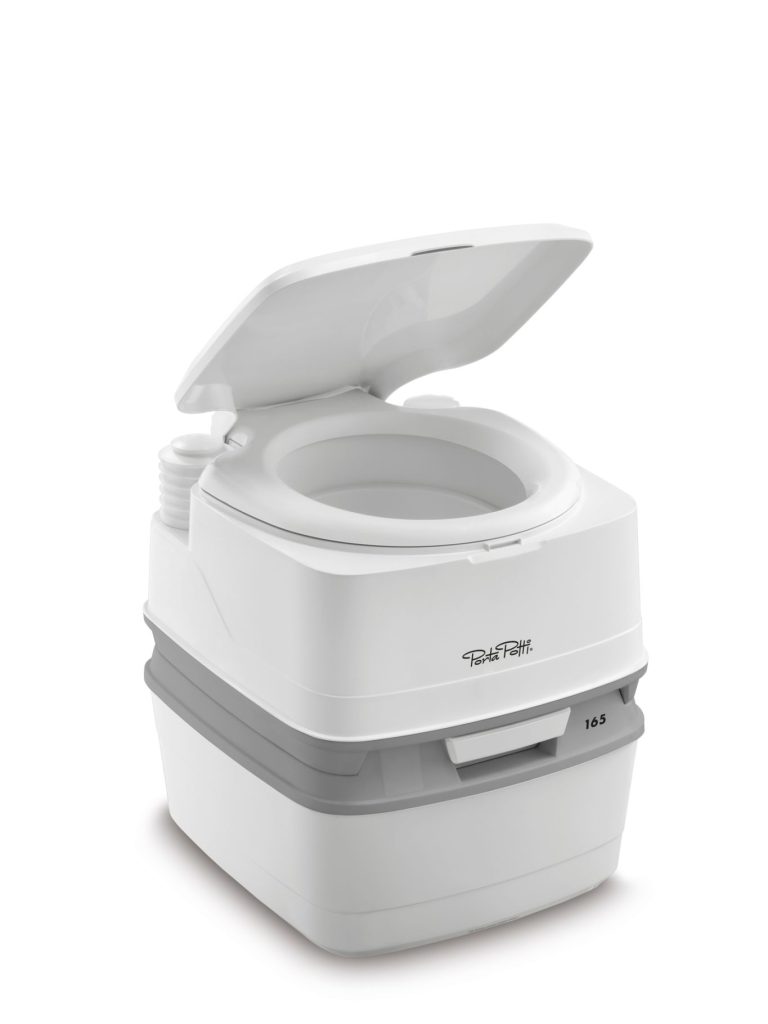 mit praktischer Entlüftungstaste für spritzfreie Entleerung Porta Potti 165 - Grau