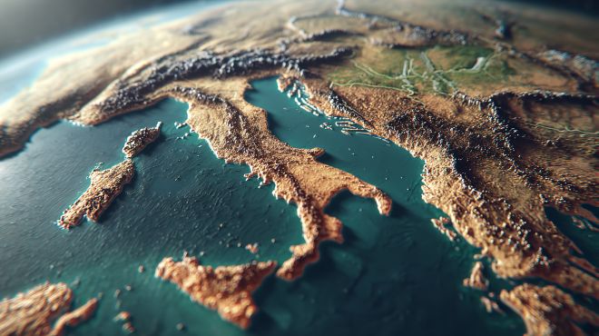 Blick auf den Adria-Raum auf einer 3D Karte