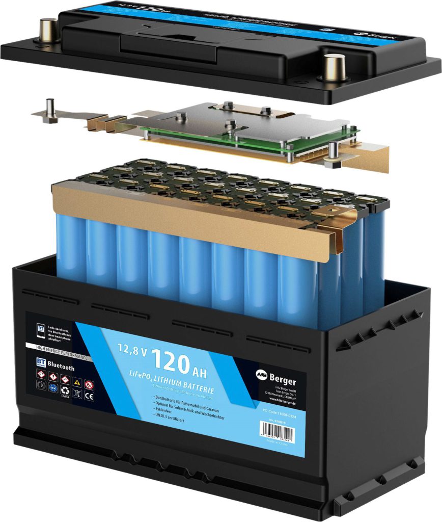 minimale Energieverluste und kurze Ladezeiten für maximale Effizienz Berger LiFePO4 Lithium Batterie 120 Ah 12 V mit Bluetooth