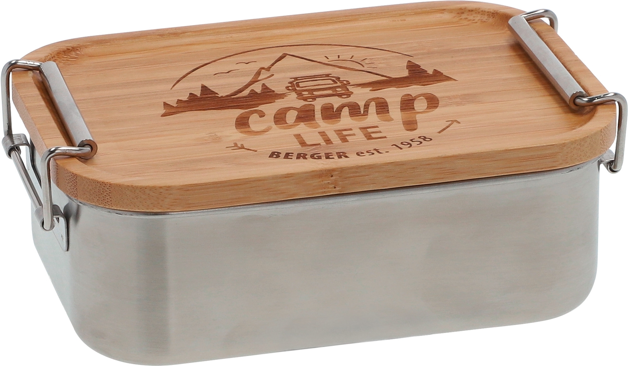 Camplife Edelstahldose mit Bambusdeckel und Bügel