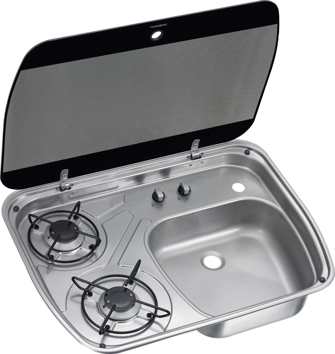 Spüle-Kocher Kombi aus Edelstahl mit Glasabdeckung 600 x 445 mm - HSG2445