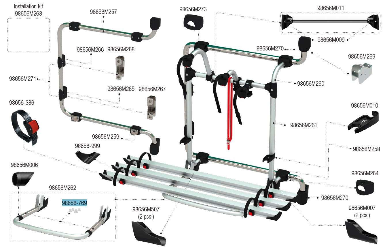 Fiamma Bohrungsabdeckungen Auflagebügel passend für Carry Bike Pro / Pro M / Pro C / UL / CL / Mercedes V Class Premium / VW Frame Crafter E-Bike / VW Frame Crafter 3 Bikes - Fiamma Ersatzteilnummer 98656-769