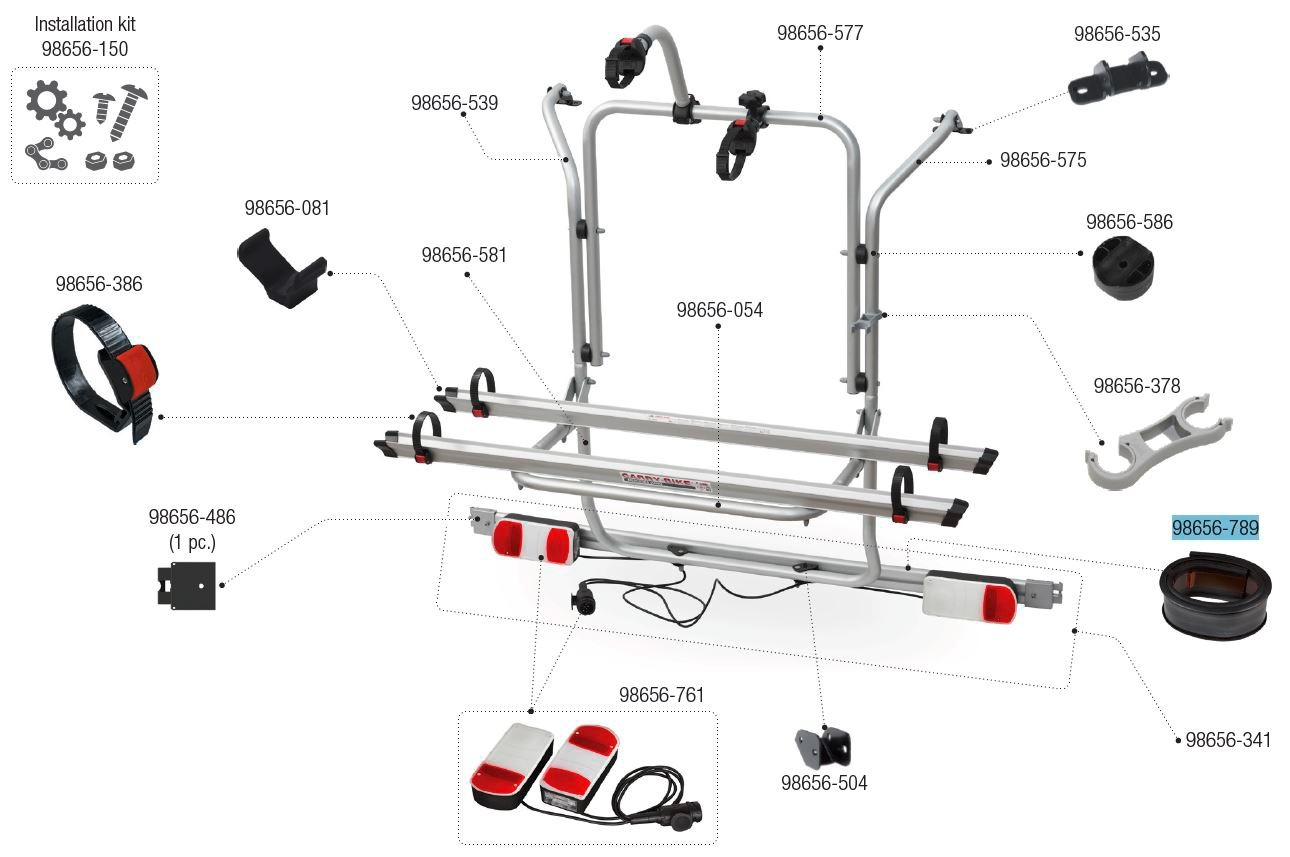 Fiamma Dichtungsgummi passend für Carry Bike V Class Premium /  Lift E-Bike /  Viano / Custom /  Nugget / DJ / 200 DJ - Fiamma Ersatzteilnummer 98656-789