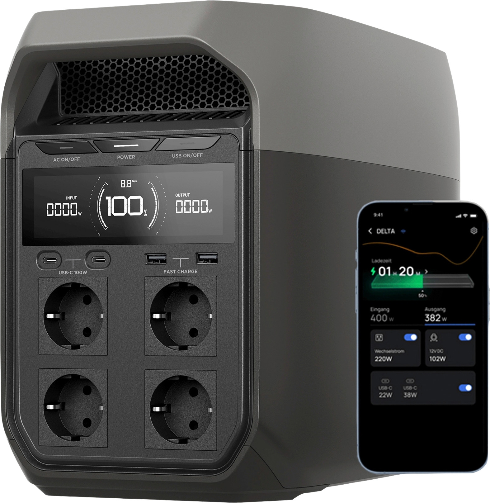 EcoFlow Power Station Delta 3 - 1’024 Wh - EU-Version mit Schuko Stecker