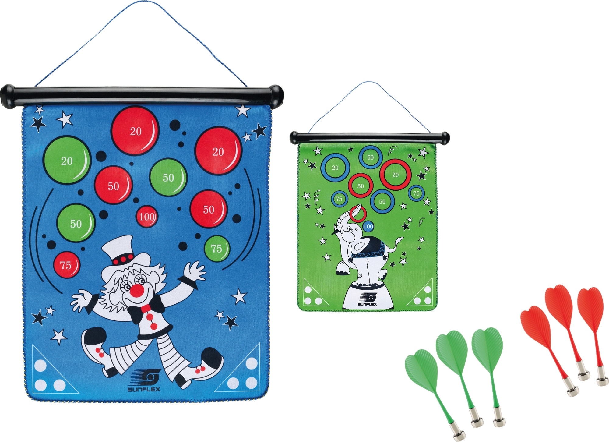 sunflex sport Circus magnetische Dartscheibe beidseitig bedruckt und 6 Pfeilen