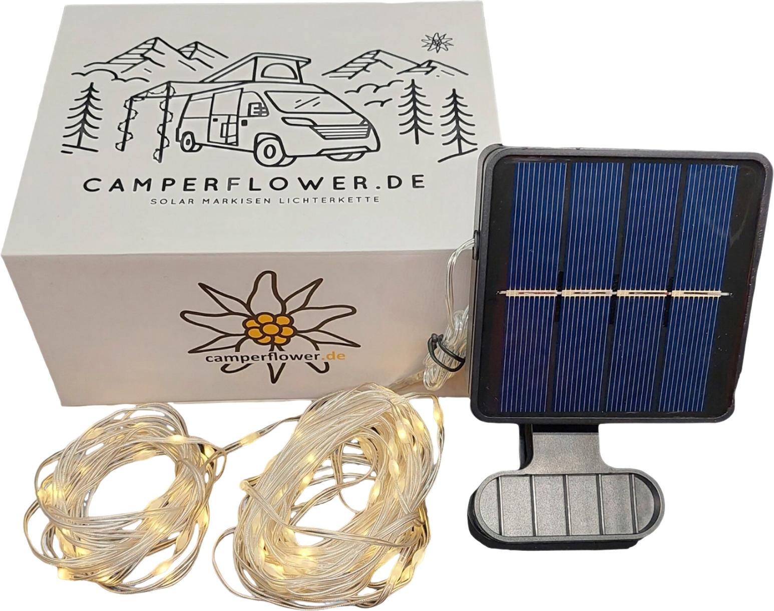 Camperflower Solar Markisen Lichterkette mit Akku 10 Meter