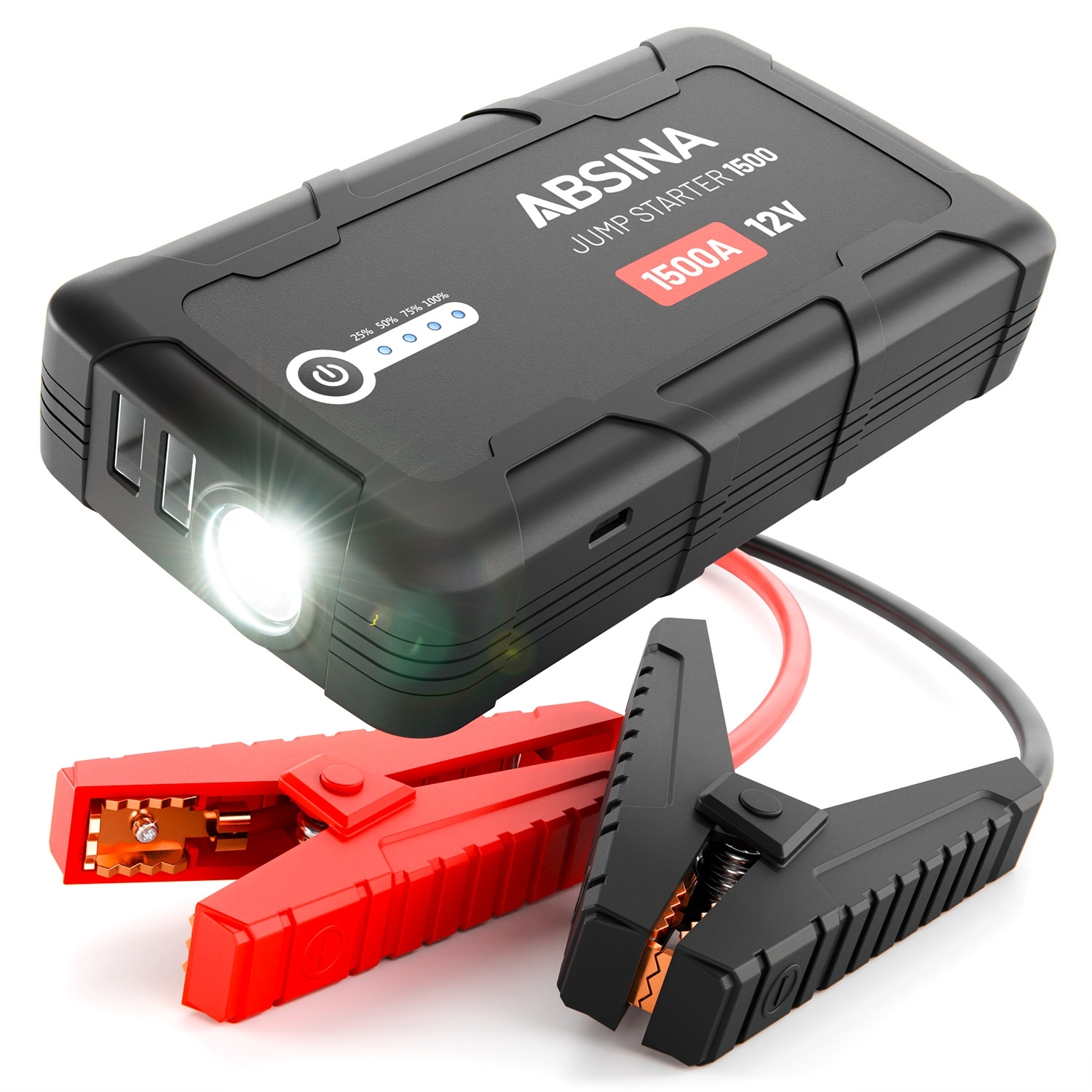 Absina 1500A Starthilfe Powerbank 12V für Fahrzeuge mit bis zu 6 L Benzin/4 L Dieselmotoren