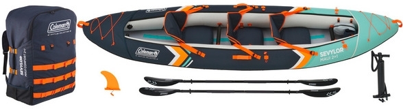 Coleman aufblasbares Kajak Kit Sevylor Maui 2+1 für 2 Erwachsene und 1 Kind inkl. 2 Paddel / wasserdichte Tasche / Getränkehalter / Luftpumpe