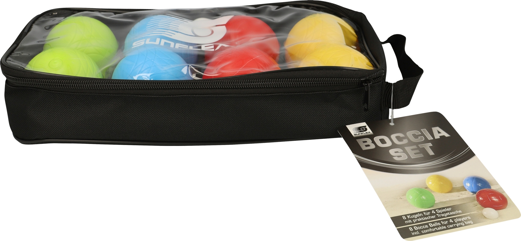 sunflex sport Boccia Set für bis zu 4 Spielern mit 8 Bocciakugeln in Nylontasche