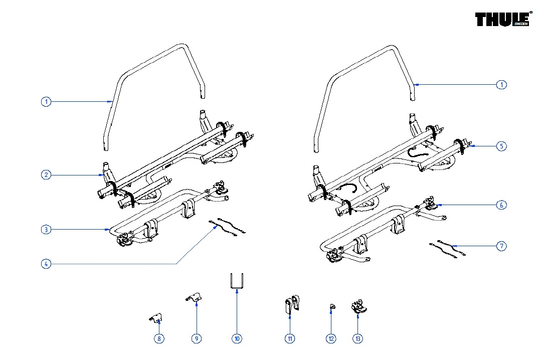 Thule Schienenbügel komplett für Fahrradträger Caravan Superb - Thule Ersatzteilnummer 1500602771