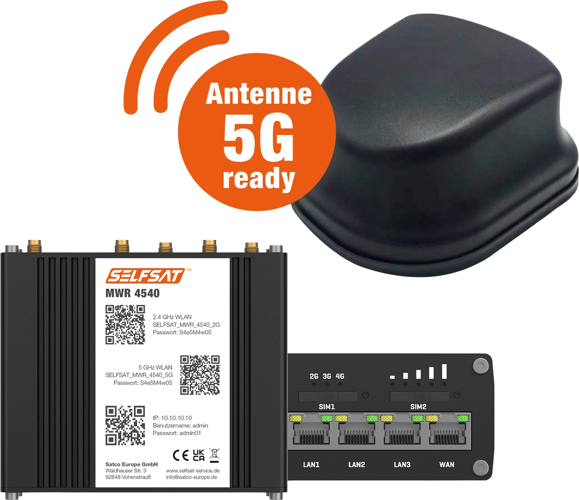 Selfsat 4G Cat 6 WLAN Router MWR 4540 inkl. 5G Antenne bis 300 Mbps