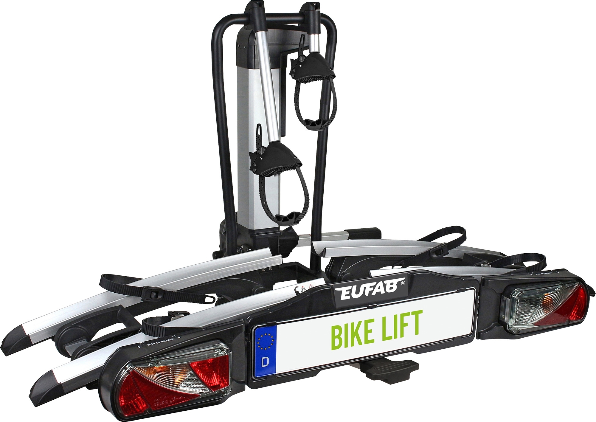 Eufab Bike Lift Fahrradträger für 2 Fahrräder auf der Anhängerkupplung schwarz, E-Bike geeignet