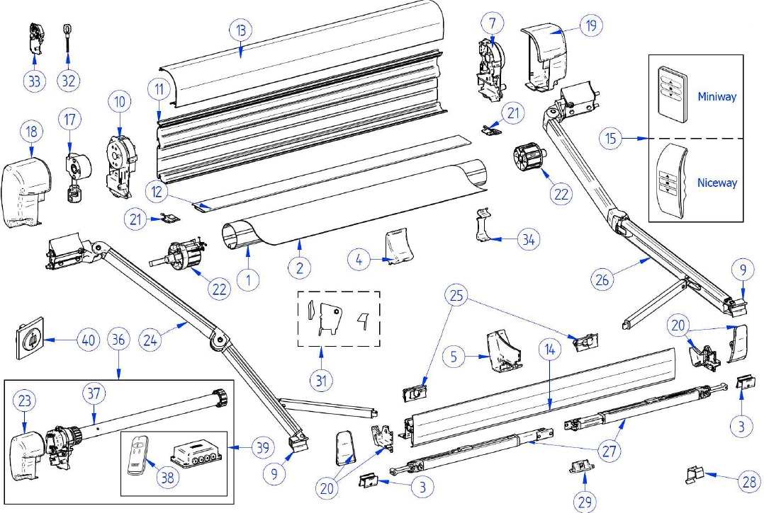 Thule Befestigung für Stützfuß an Vorderschiene 2 Stück links und rechts passend zu Omnistor 5003 / 6200 / 6200 Eriba Touring / 8000 / 9200