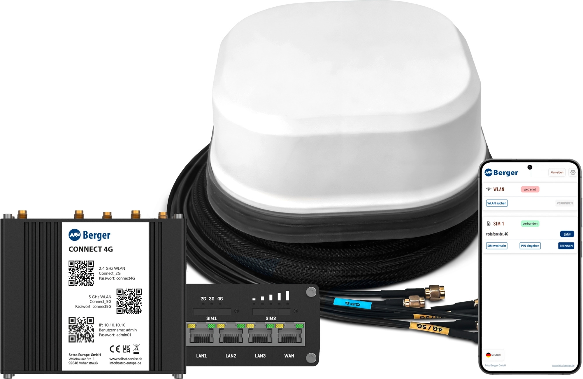 Berger Connect 4G / 5G / LTE WLAN Router mit Dachantenne