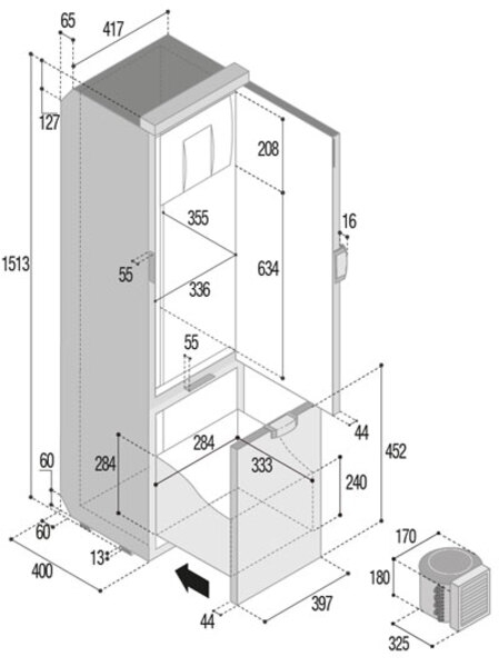 Kompressor-Kühlschrank SLIM CHR - Schwarz