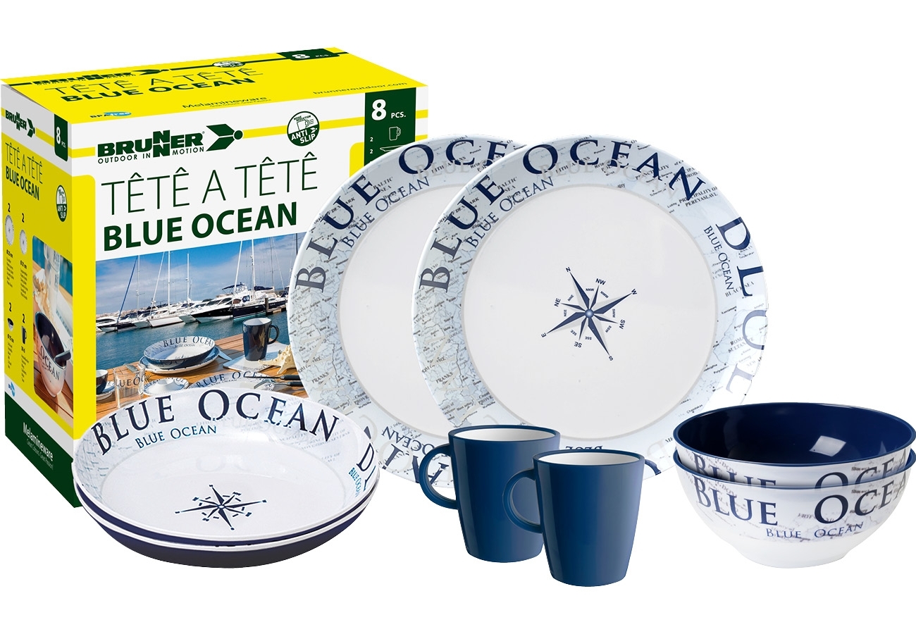 Brunner Tête-à-tête Blue Ocean Melamin Geschirrset Antirutsch, BPA-frei und bruchunempfindlich 8-teilig