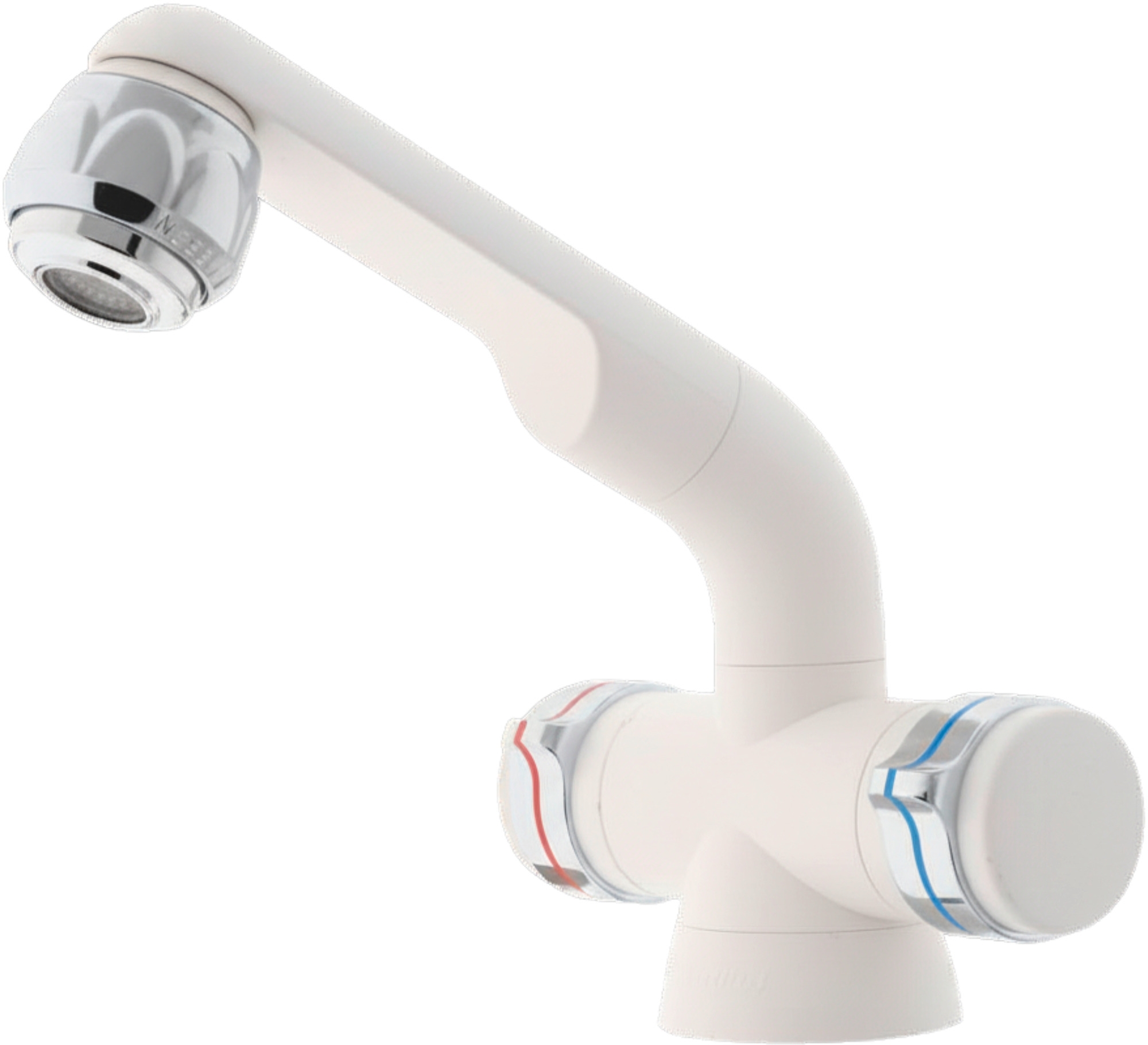 Barwig Compact Automatik Zweigriff-Mischarmatur Wasserhahn mit 10 mm Schlauch-Anschluss 12V weiß/chrom