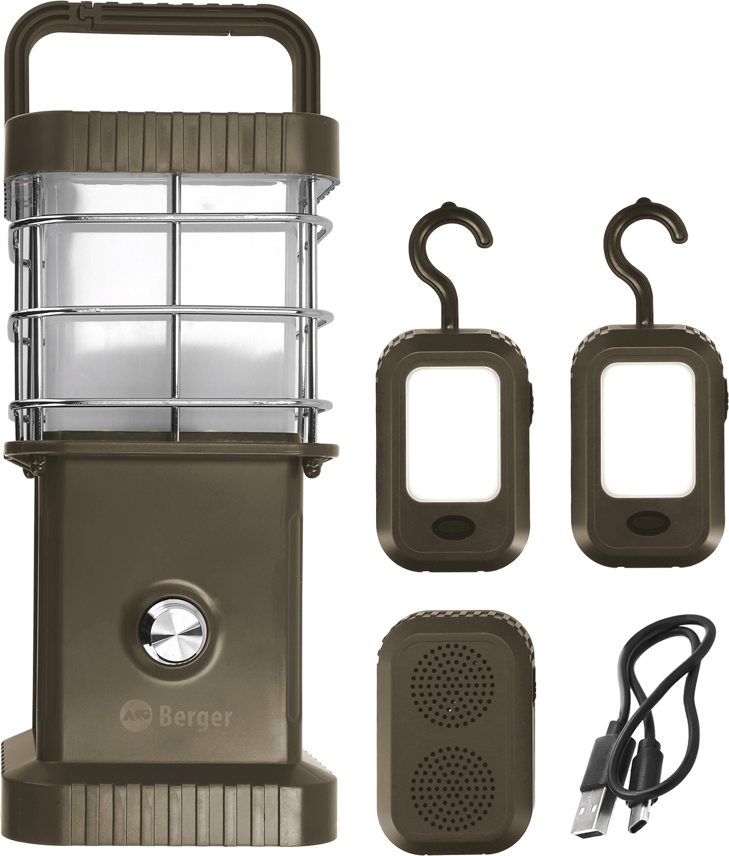 Berger Samar Campinglaterne inkl. Powerbank, abnehmbarer Seitenleuchten und Bluetooth Lautsprecher