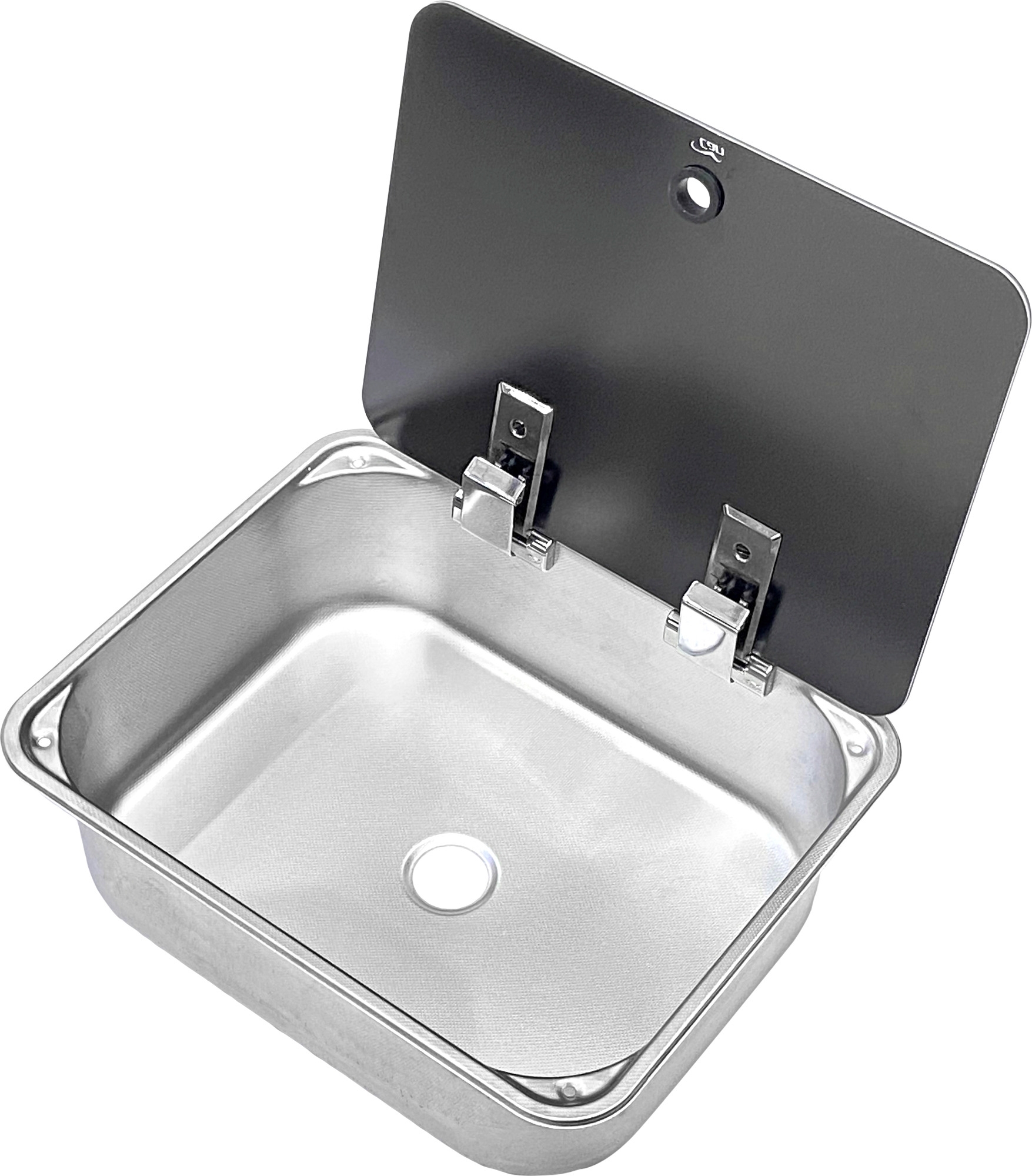 Can Edelstahlspüle C-LR1375-GR rechteckig mit Glasdeckel 375 x 325 x 125 mm