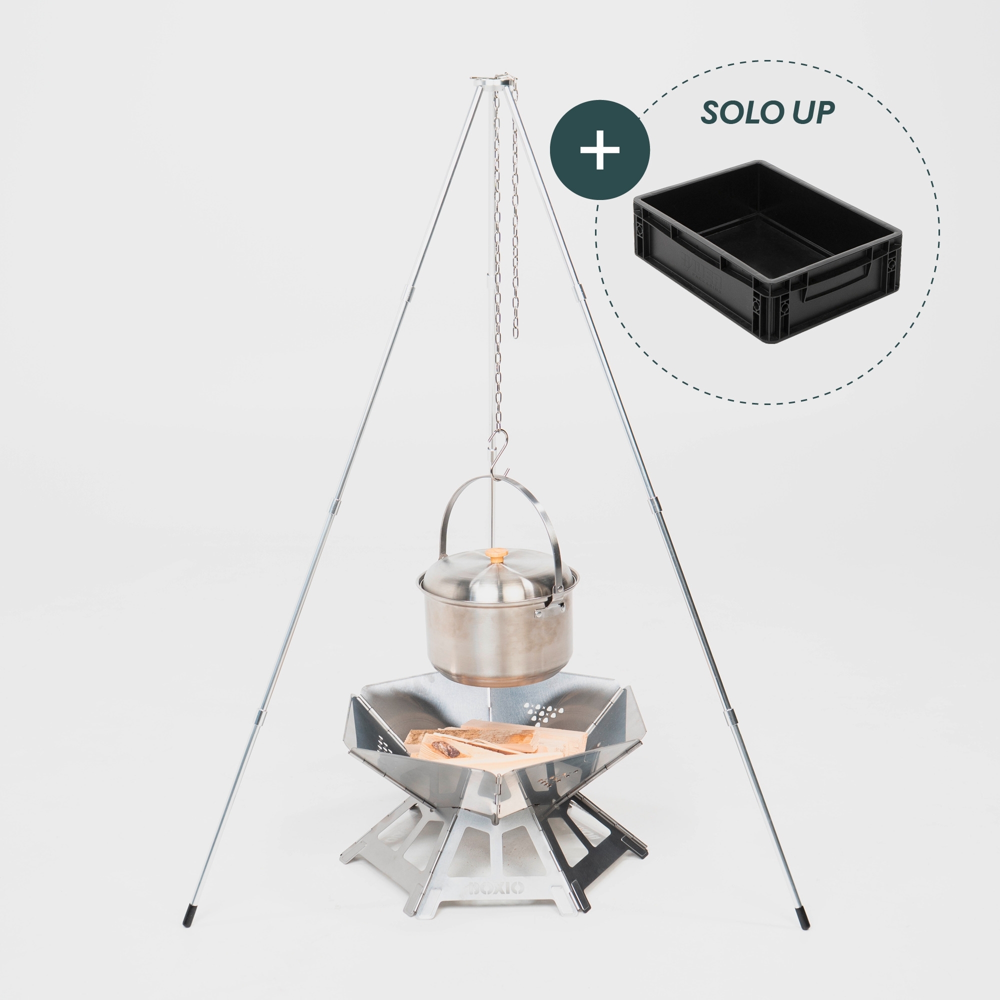 Boxio Fire Bundle Set Feuerschale mit Grill und Dreibein inklusive Eurobox