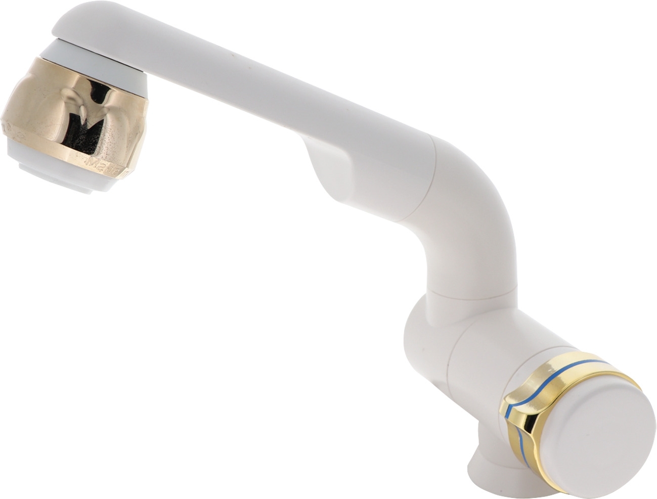 Barwig Compact Wasserhahn Weiß/Gold – Schwenkbarer Wasserhahn mit Schaltautomatik