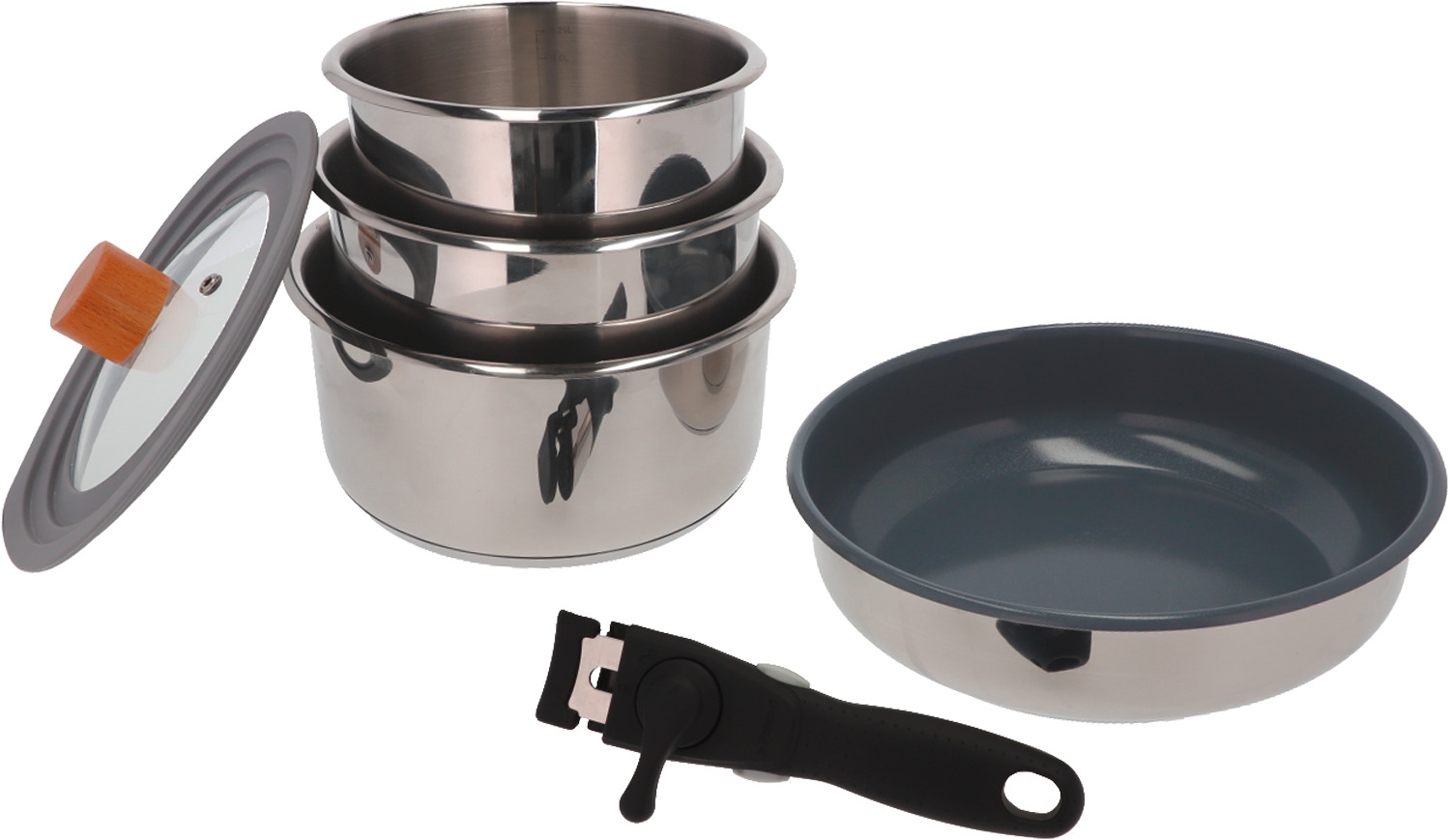 Berger BlueOak Edelstahl Topfset 6-tlg. mit Glasdeckel und Zangengriff