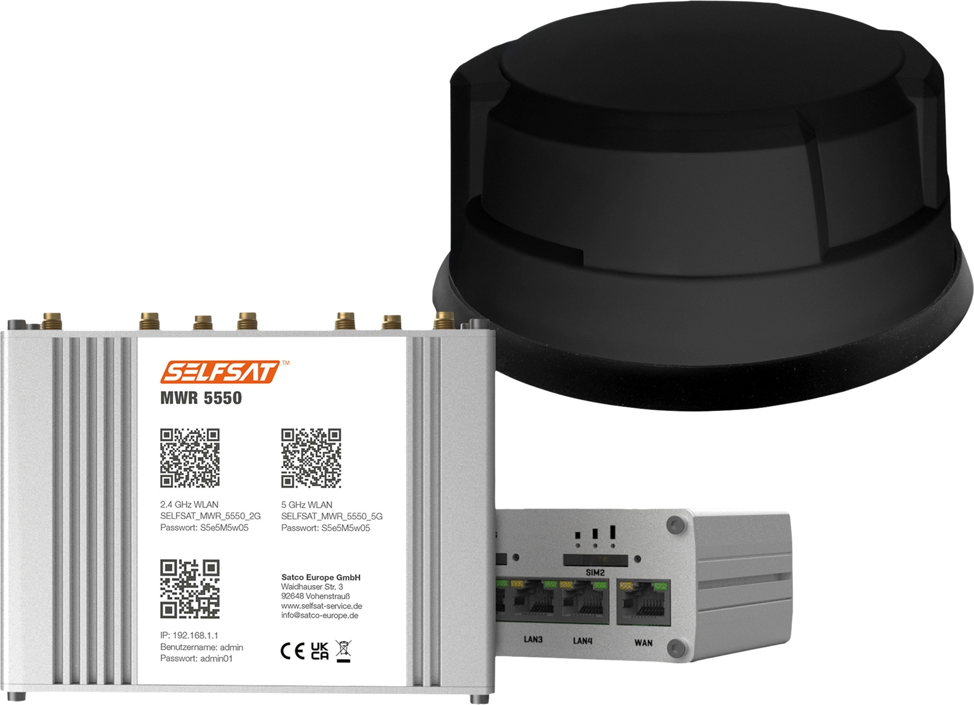 Selfsat Mobiler 5G/4G LTE Router MWR 5550 mit WLAN und GPS inkl. 5G Dachantenne