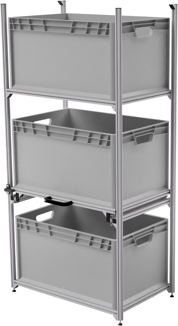 SYS-RACK 64-L-RTR-1 Regalsystem mit Teleskopauszug für Heckgarage 69 x 41 x 130 cm