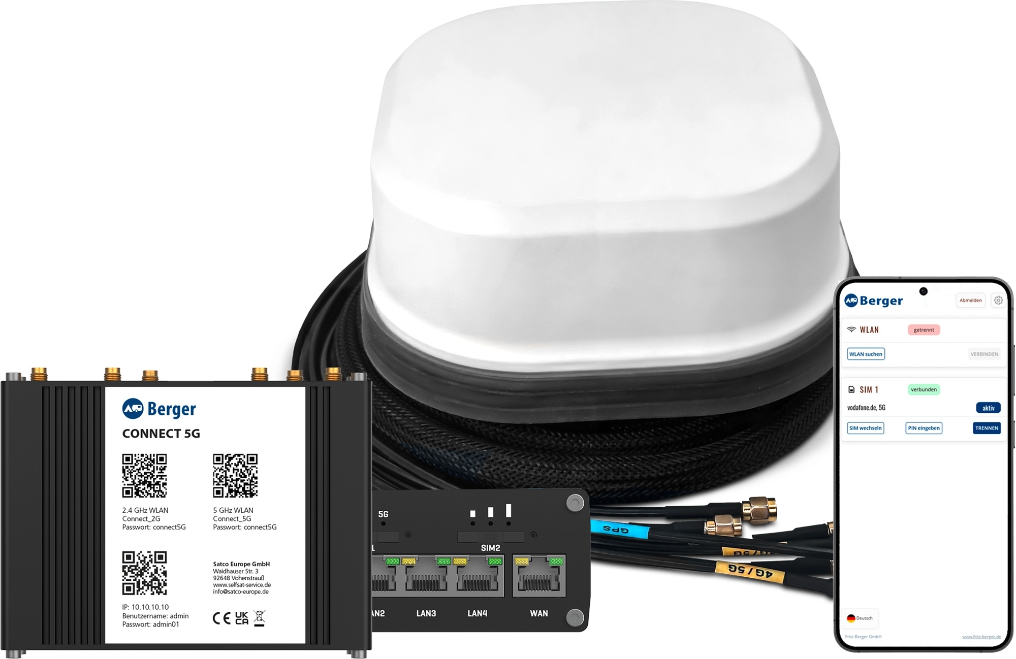 Berger Connect 4G / 5G / LTE WLAN Router mit Dachantenne