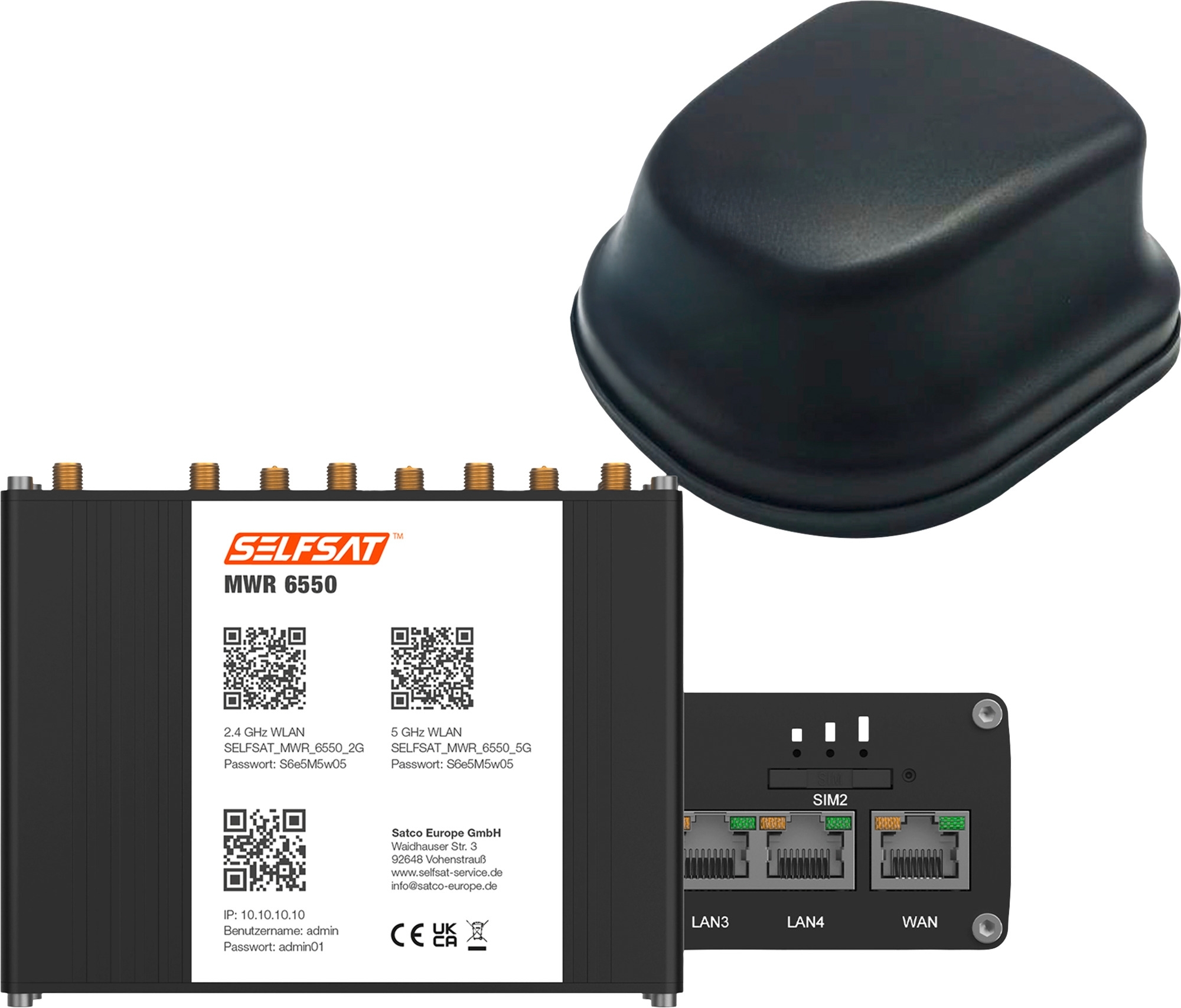 Selfsat 5G Cat 20 WiFi 6 WLAN Router MWR 6550 bis 3,4 Gbps inkl. 5G Antenne