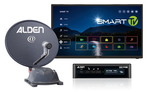 Alden AS2@ 60 HD vollautomatische Satellitenanlage Platinium inkl. S.S.C. HD Steuermodul / LTE Antenne / Smartwide LED TV 19 Zoll