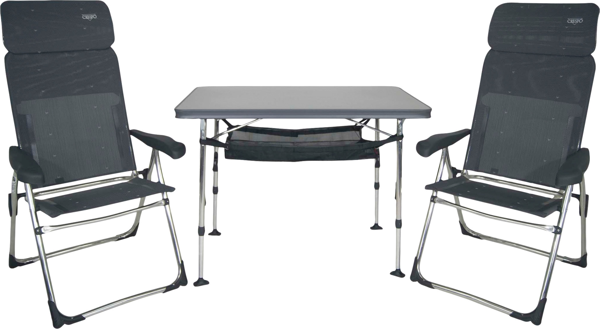 Crespo AL/213-CTM-40 Campingmöbel-Set 3-teilig mit höhenverstellbarem Tisch / 2 Klappstühlen / Tragetasche