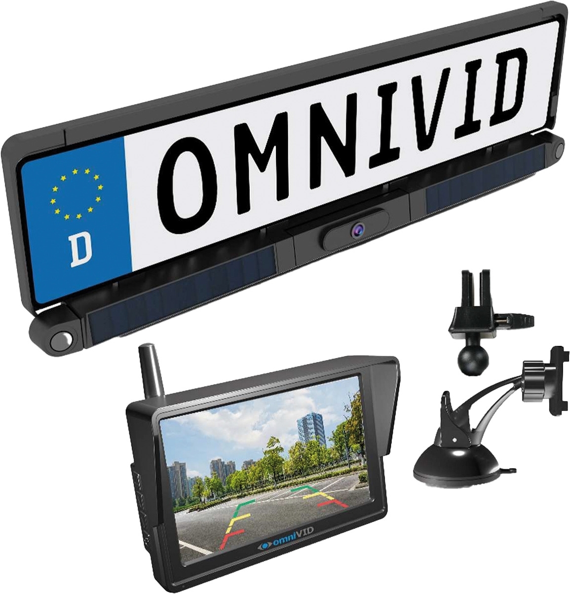omniVID Kabelloses Rückfahrsystem Solar6 mit Ultraschallsensoren und Solarpanel