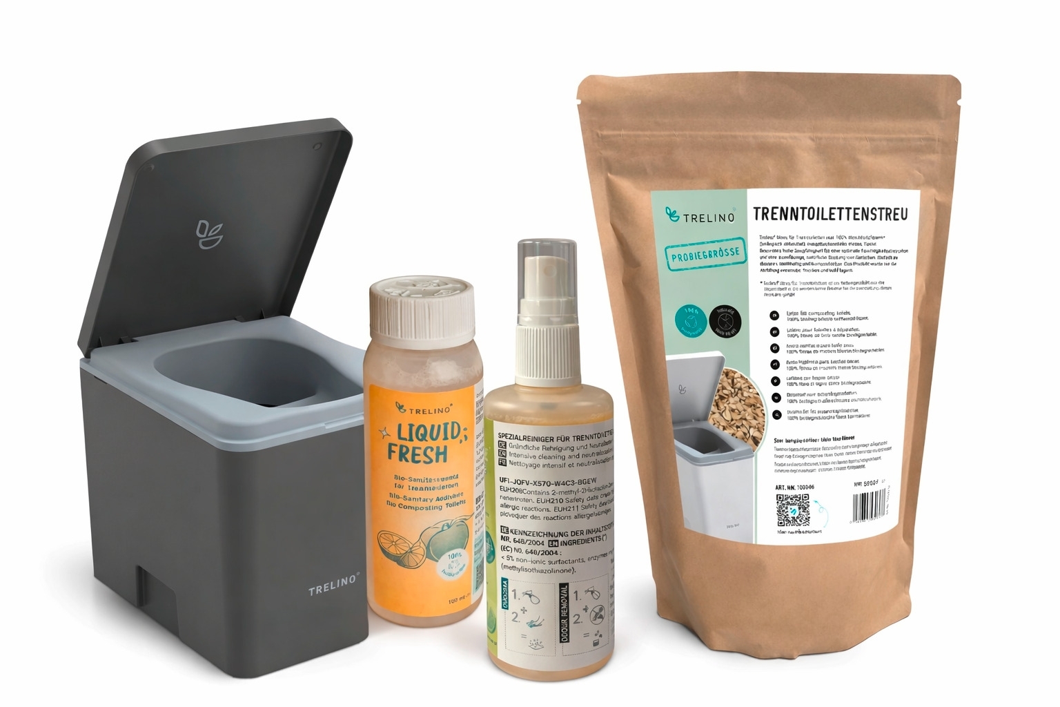 Trelino Evo L Trenntoilette inkl. Holy Shine Bio Active 100 ml / Liquid Fresh 100 ml / Trenntoilettenstreu 1,2 Liter anthrazit