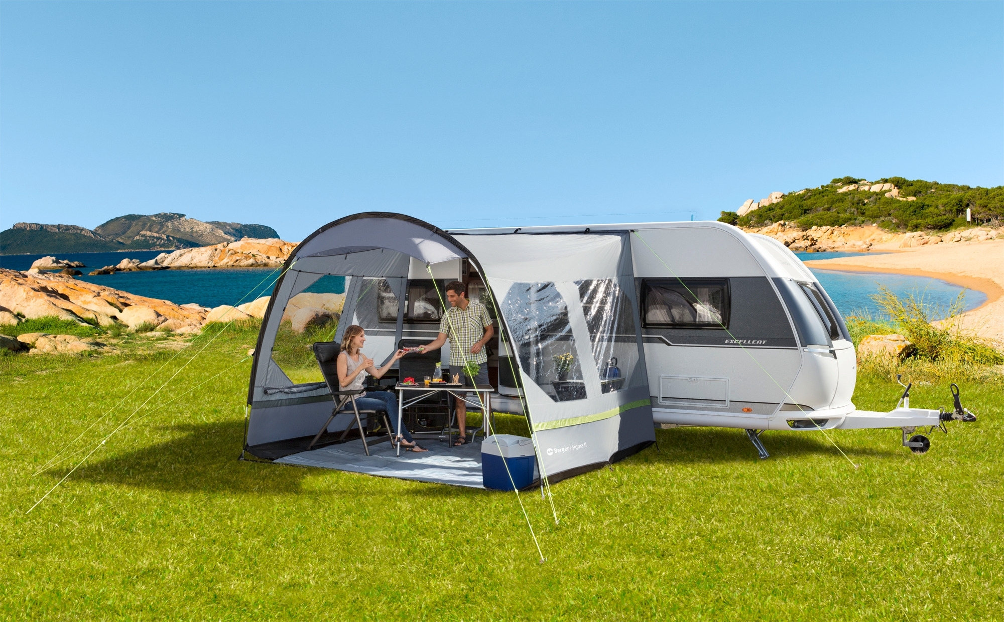 Berger Sigma II Sonnenvordach für Wohnwagen, Anbauhöhe 220 -235 cm