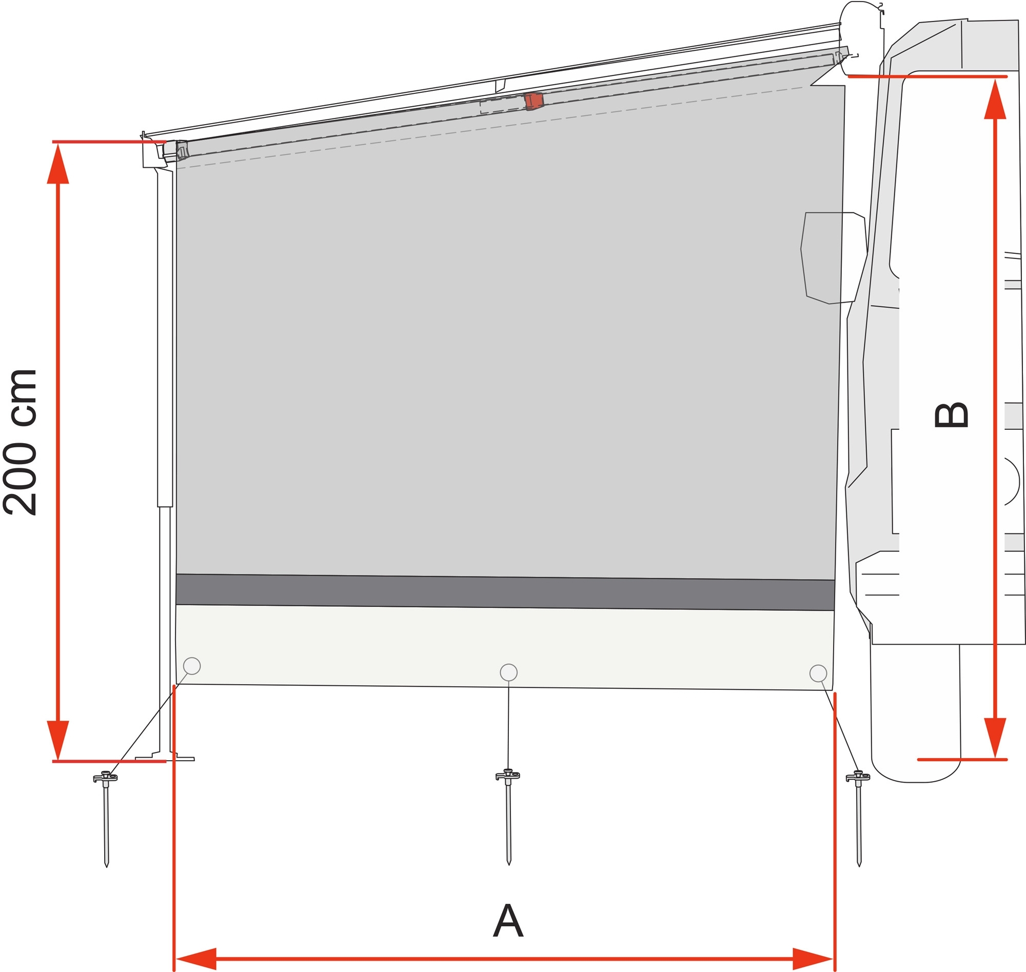 Fiamma Sun View Side Van Seitenwand für F43 van Markise mit Auszug 225 cm